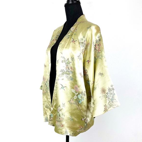 Vintage Evening Jacket Asian Floral Brocade Overlay Raglan Sleeve - Picture 2 of 9